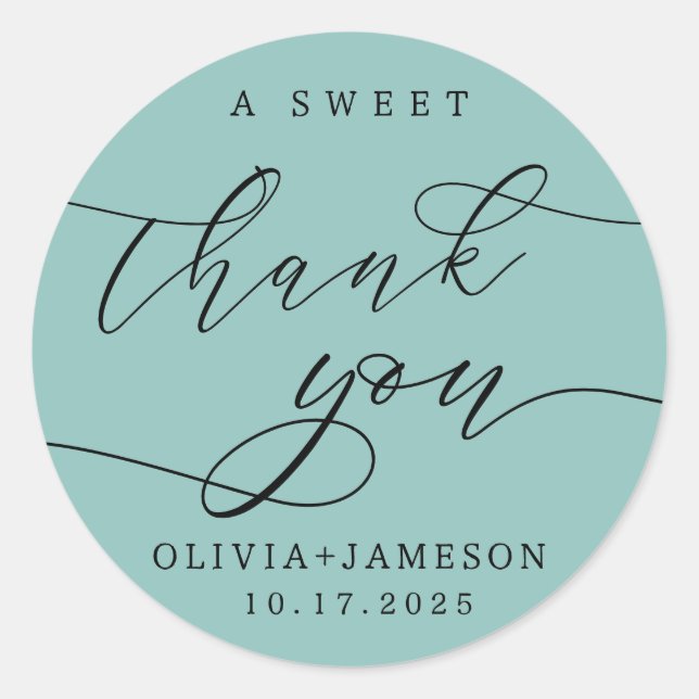 Elegant A Sweet Thank You Wedding Favour | Blue Classic Round Sticker (Front)