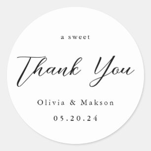 Elegant A Sweet Thank You Wedding Favour Classic  Round Sticker