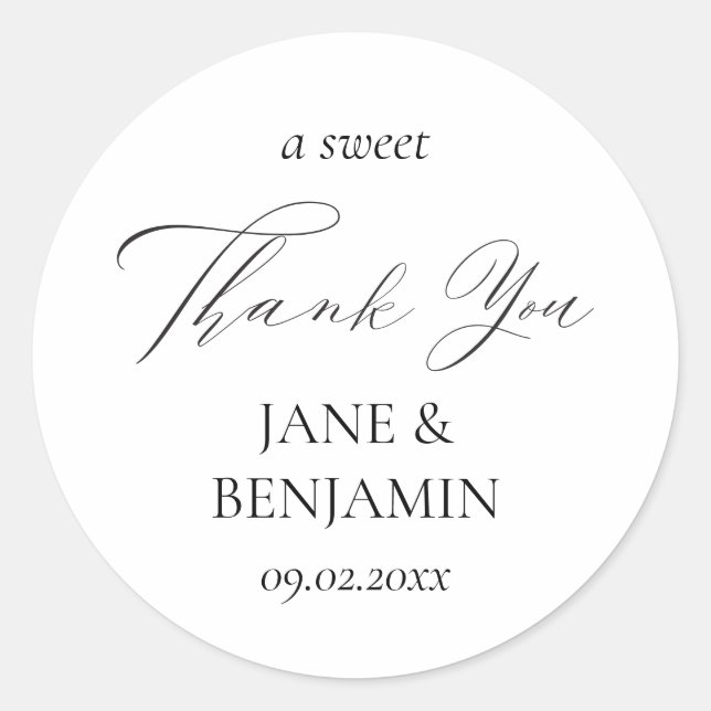 Elegant A Sweet Thank You Wedding Favour Classic Round Sticker (Front)