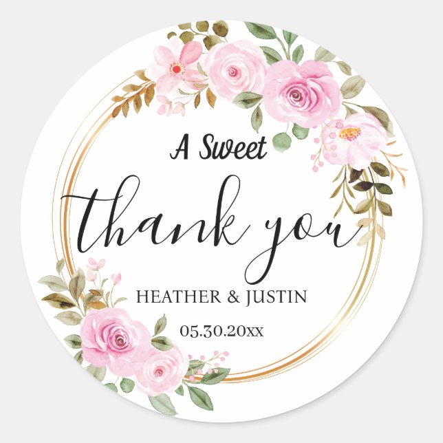 Elegant A Sweet Thank You Wedding Favour Classic Round Sticker (Front)