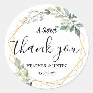 Elegant A Sweet Thank You Wedding Favour Classic Round Sticker