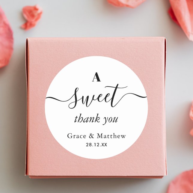 Elegant A Sweet Thank You Wedding Favour  Classic Round Sticker (Creator Uploaded)