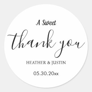 Elegant A Sweet Thank You Wedding Favour Classic Round Sticker