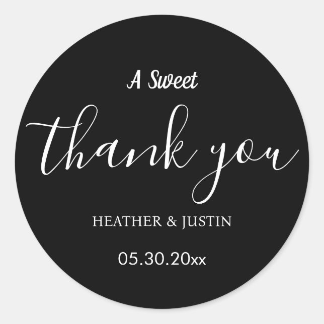 Elegant A Sweet Thank You Wedding Favour Classic Round Sticker (Front)