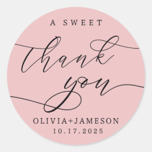 Elegant A Sweet Thank You Wedding Favour Pink Classic Round Sticker