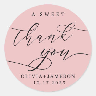 Elegant A Sweet Thank You Wedding Favour | Pink Classic Round Sticker
