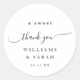 Elegant A Sweet Thank You Wedding Favour Simple Classic Round Sticker