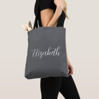 Elegant Abigail Script Personalised Name Grey Tote Bag