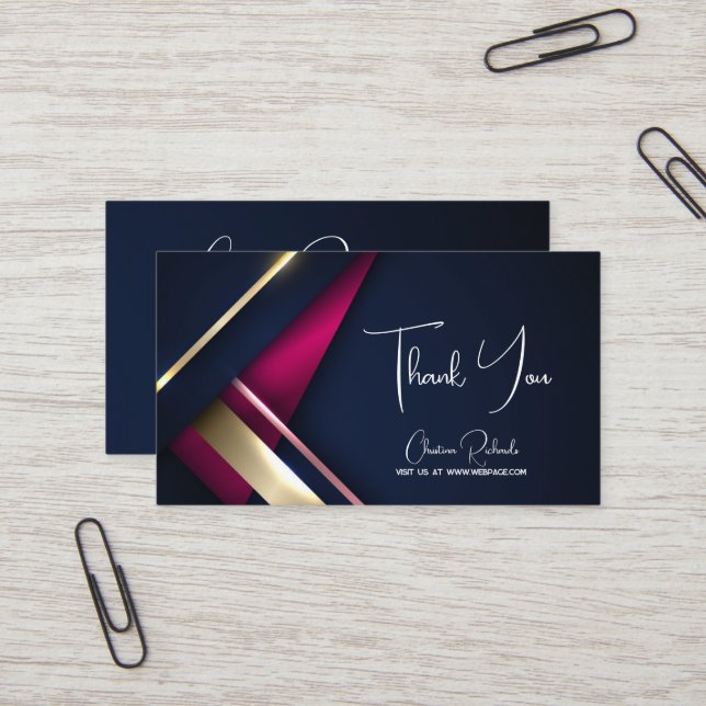 Elegant Abstact Gold Blue Pink Thank You Card (Front/Back In Situ)