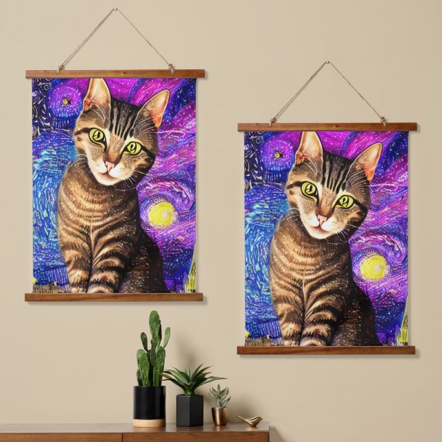 Elegant Abstract Airbrush Cat Hanging Tapestry (Asymmetrical)