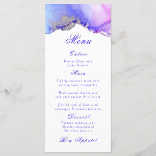 Elegant Abstract Amethyst White Wedding Menu