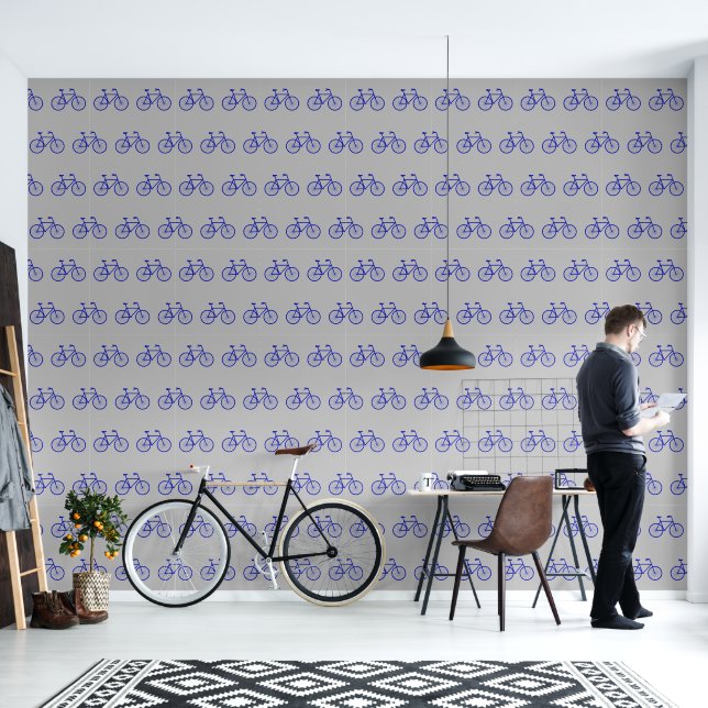 Elegant Abstract Art Blue Bikes Grey Pattern Wallpaper (Living Room)