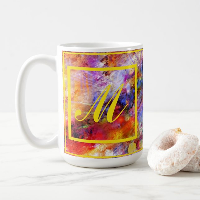 Elegant Abstract Art Monogram Coffee Mug (With Donut)