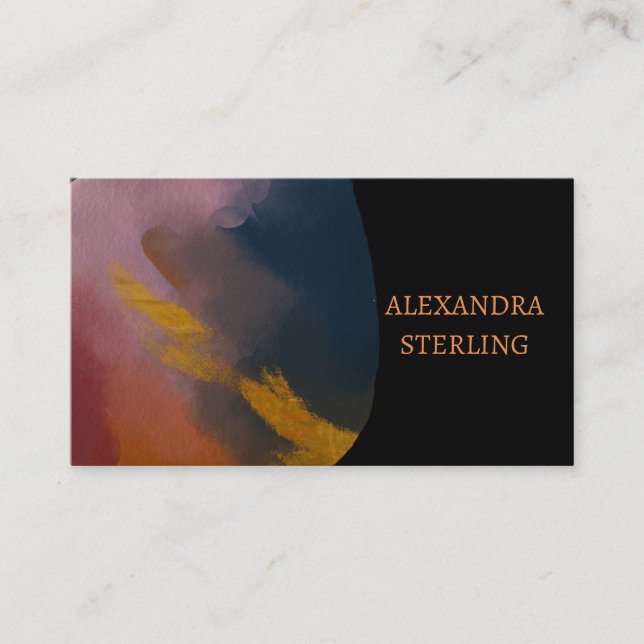 Elegant Abstract Art Rose Gold Black Business Card (Front)