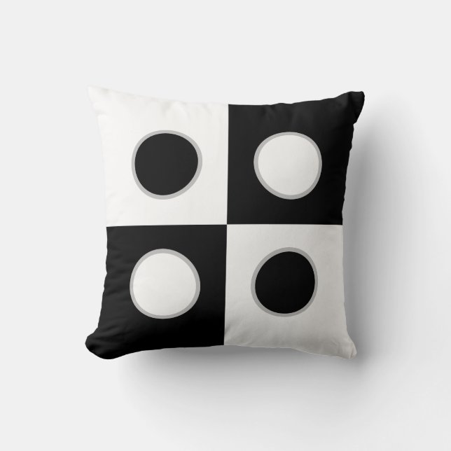 Elegant Abstract Black and White Circles & Squares Cushion (Front)