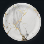 Elegant abstract black and white gold marble stone paper plate<br><div class="desc">Elegant black and white and gold marble Paper Plates.</div>