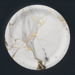 Elegant abstract black and white gold marble stone paper plate<br><div class="desc">Elegant black and white and gold marble Paper Plates.</div>