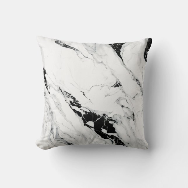 Elegant abstract black and white marble stone  cushion (Front)