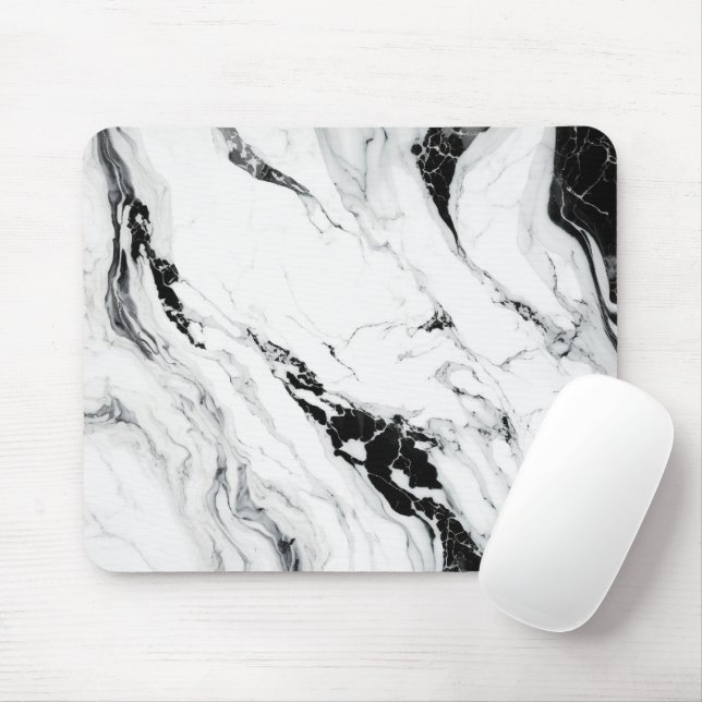 Elegant abstract black and white marble stone mouse mat (With Mouse)