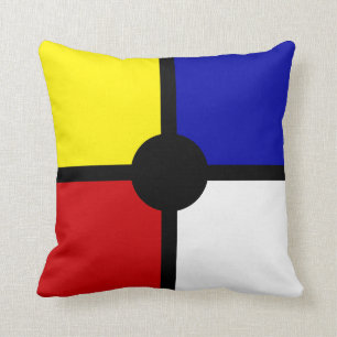 Elegant Abstract Black, Blue, Red, Yellow & White Cushion