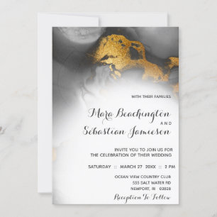 *~* Elegant Abstract Black Grey Gold Glitter Invitation