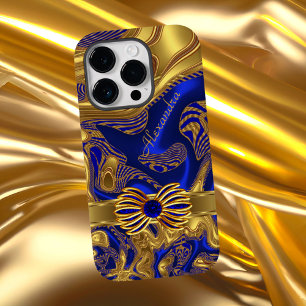 Elegant Abstract Blue Gold Bow trim Case-Mate iPhone 14 Pro Case