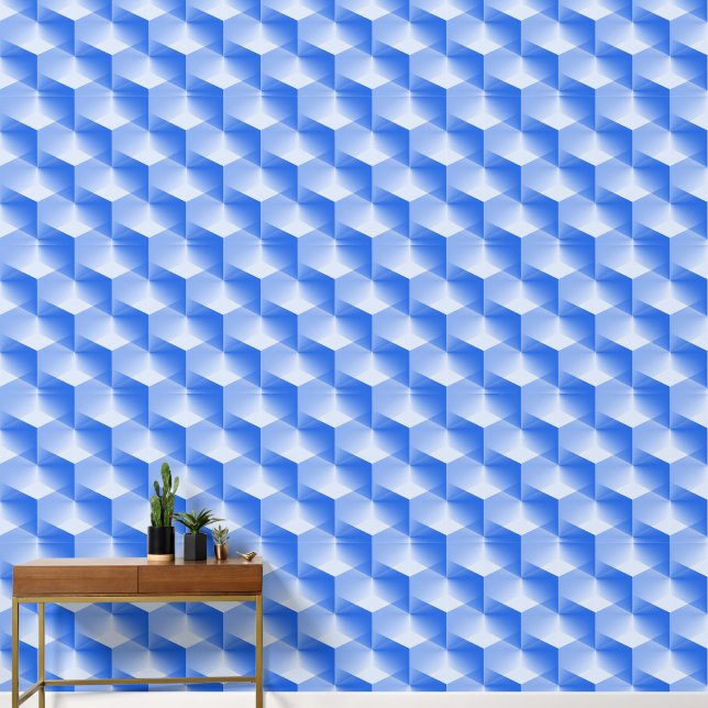 Elegant Abstract Blue Grey White Geometric Pattern Wallpaper (Hallway)