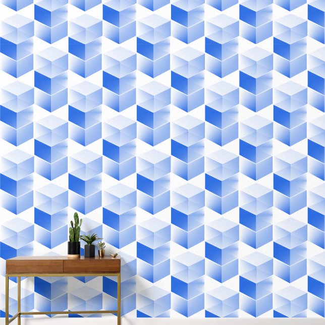 Elegant Abstract Blue Grey White Vertical Cube Art Wallpaper (Hallway)