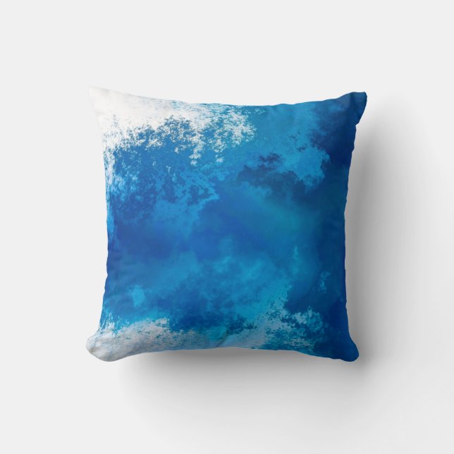Elegant Abstract Blue Ocean Waves Acrylic Art | Cushion (Front)