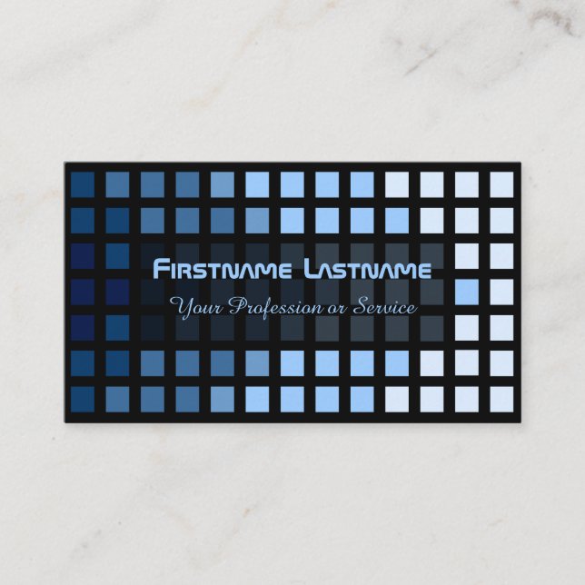 Elegant abstract blue squares blue shades mosaic business card (Front)