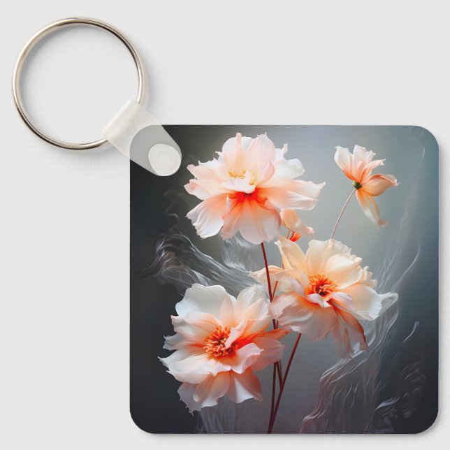 Elegant Abstract Blush Flower Misty Flow Key Ring (Front)