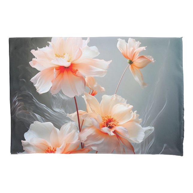 Elegant Abstract Blush Flower Misty Flow Pillowcase (Front)