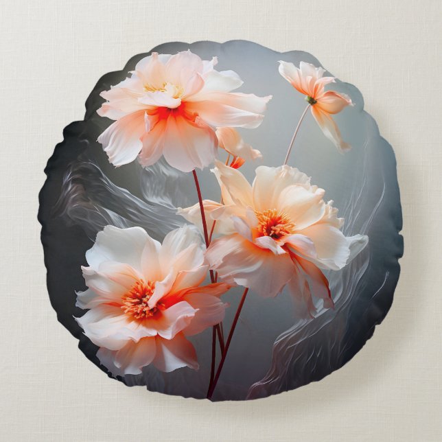 Elegant Abstract Blush Flower Misty Flow Round Cushion (Front)