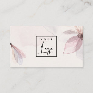 Elegant Abstract Blush Watercolor Floral Logo Business Card