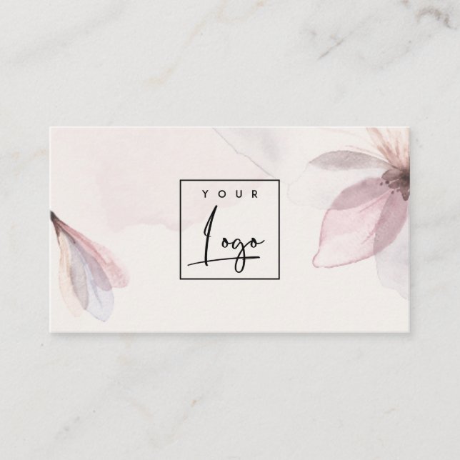 Elegant Abstract Blush Watercolor Floral Logo Business Card (Front)