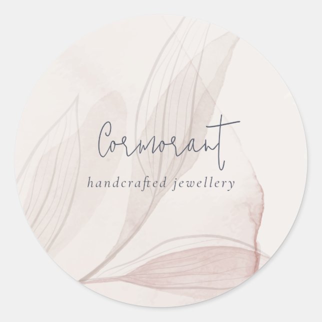 Elegant Abstract Blush Watercolor Foliage Business Classic Round Sticker (Front)