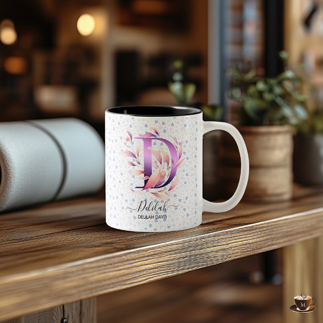 Elegant Abstract Boho Chic Floral Monogram Mug - D (Creator Uploaded)