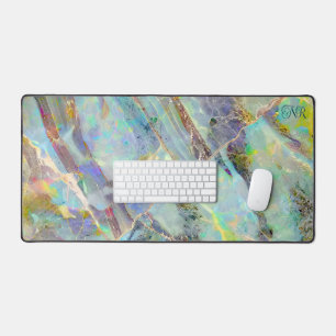  Elegant Abstract Colourful Marble Opal Monogramme Desk Mat