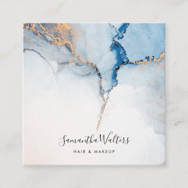 Elegant Abstract Contemporary Blue Agate Square Business Card (Front)