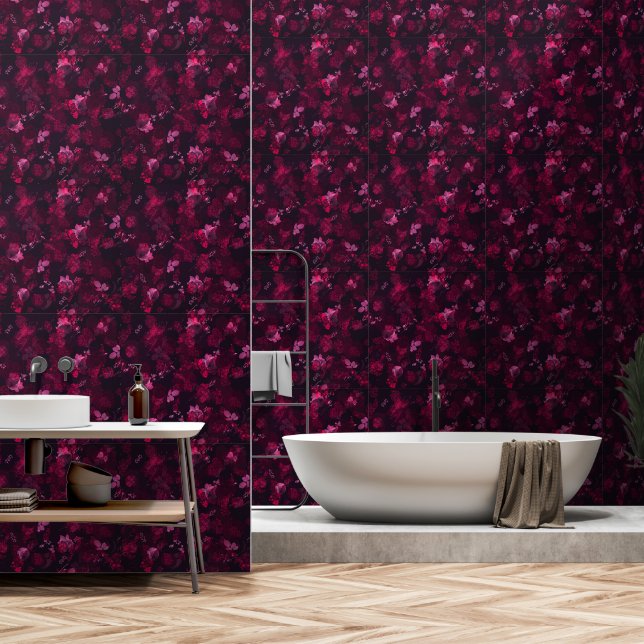 Elegant Abstract Dark Burgundy Floral Wallpaper (Bathroom)