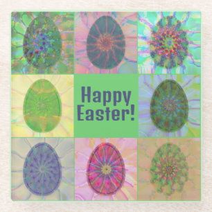 Elegant Abstract Decorative Colourful Eggs Collage Glass Coaster