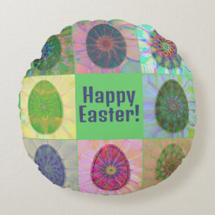 Elegant Abstract Decorative Colourful Eggs Collage Round Cushion