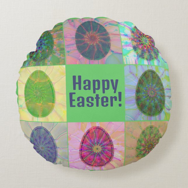 Elegant Abstract Decorative Colourful Eggs Collage Round Cushion (Front)
