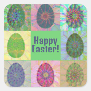 Elegant Abstract Decorative Colourful Eggs Collage Square Sticker