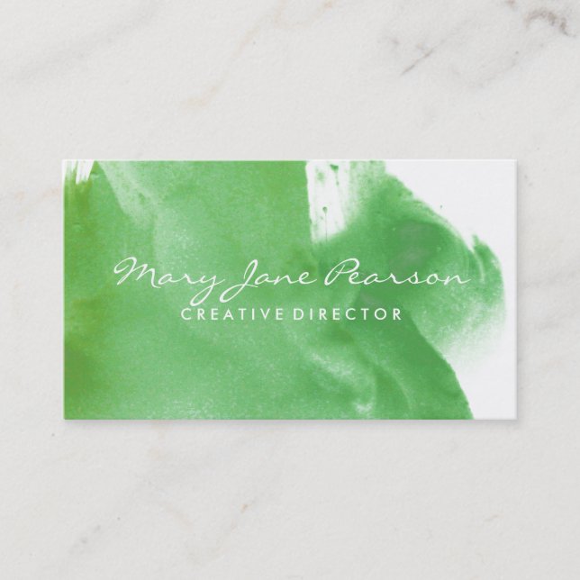 Elegant Abstract Dreamy Green Brushstrokes Business Card (Front)