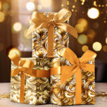 Elegant Abstract Faux Gold Foil | White Wedding Wrapping Paper Sheet<br><div class="desc">Elegant Romanesque seamlessly pattern faux gold foil abstract design trio.</div>