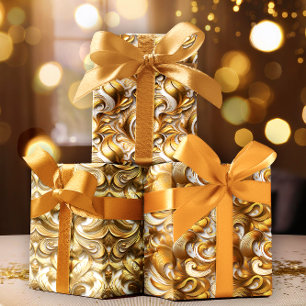 Elegant Abstract Faux Gold Foil   White Wedding Wrapping Paper Sheet
