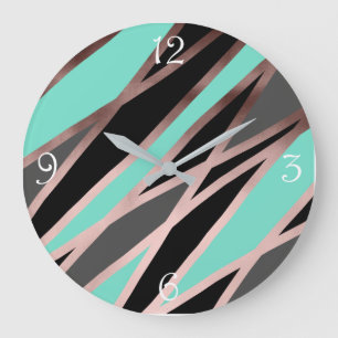 elegant abstract faux rose gold black grey mint large clock