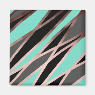 elegant abstract faux rose gold black grey mint magnet