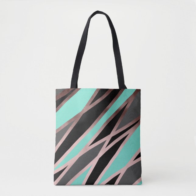 elegant abstract faux rose gold black grey mint tote bag (Front)